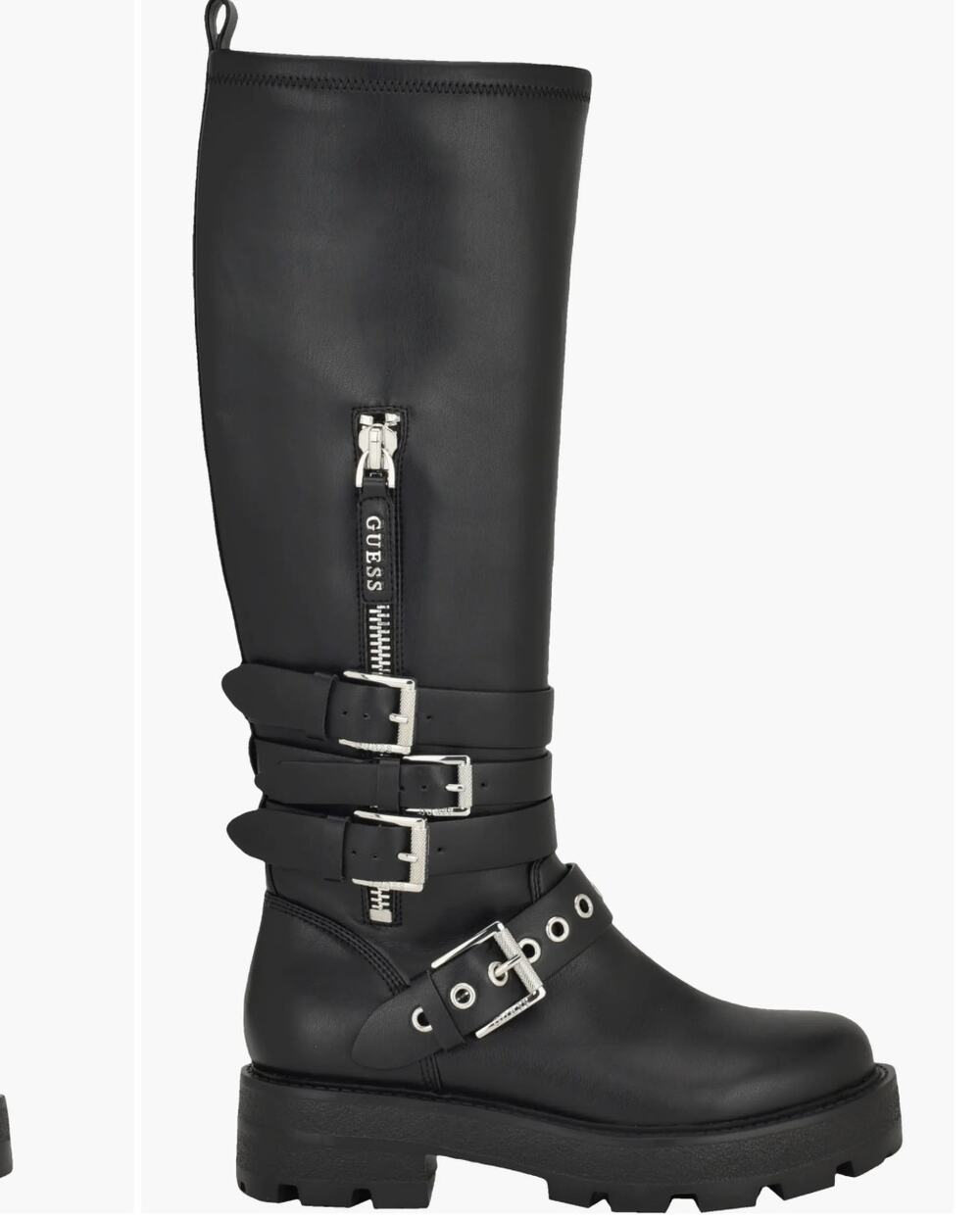 GUESS Yanky boots black buckles lug sole tall boots 8 NWT